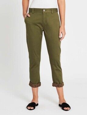 🐆 Current/Elliott The Confidant Crop Pants Size 25 Olive Green Leopard Cuff